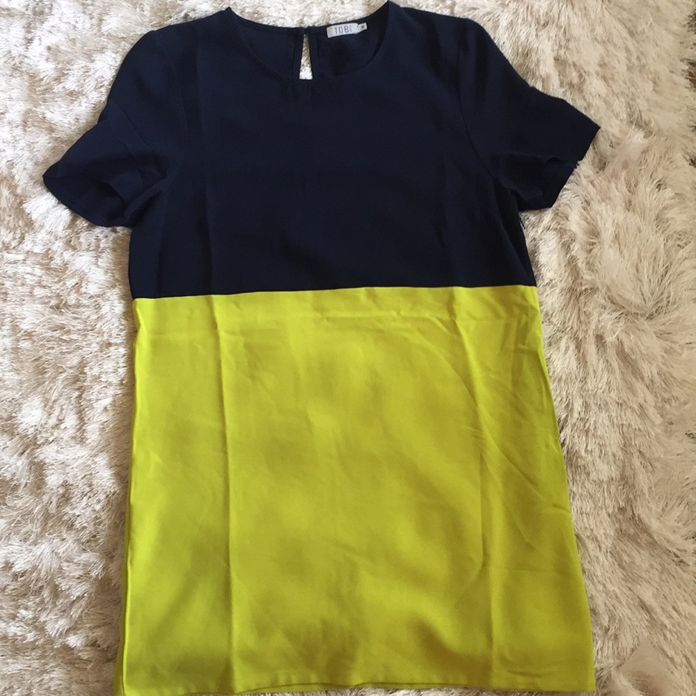 Tobi Chartreuse/Navy Color Block Dress Sz M